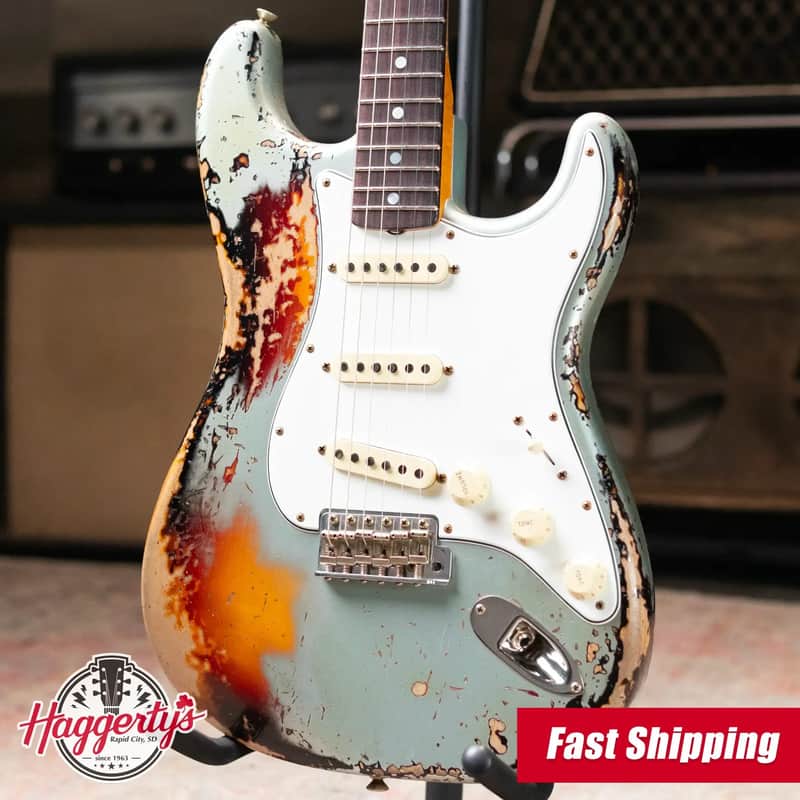 Fender Custom Shop 1965 Stratocaster Super Heavy Relic Electric Guitar - Super Faded Aged Firemist Silver over 3-Color Sunburst with Hardshell Case image 1