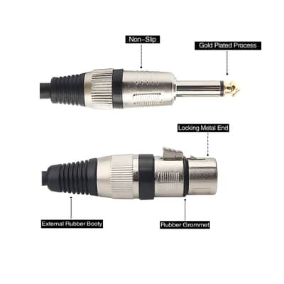 Female Xlr To 1/4 (6.35Mm) Ts Mono Jack Unbalanced Microphone Cable Mic Cord For Dynamic Microphone - 6.6 Ft/2 Meters image 3