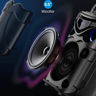 Moukey Karaoke Machine for Kids with 2 Wireless Microphones, Portable Bluetooth Speaker with Treble/Bass, Remote Control and LED Lights, PA System Support REC/AUX/USB/TF/FM for Adults/ Party, MPS3 image 2