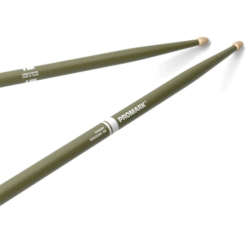 Promark Rebound 5B Painted Acorn Wood Tip Drumsticks - Army Green image 1