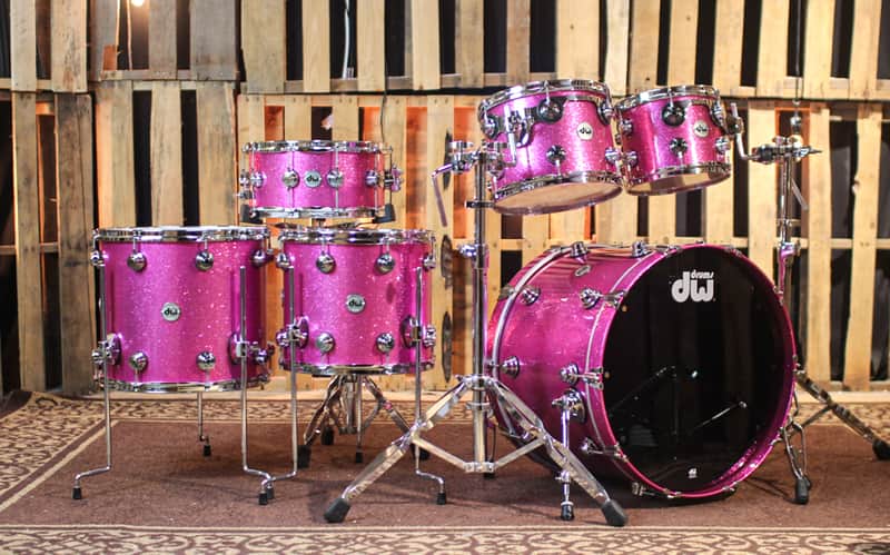 DW Collector's Cherry VLT Pink Sparkle Lacquer Drum Set - 22,10,12,14,16,14sn - SO#1291947 image 1