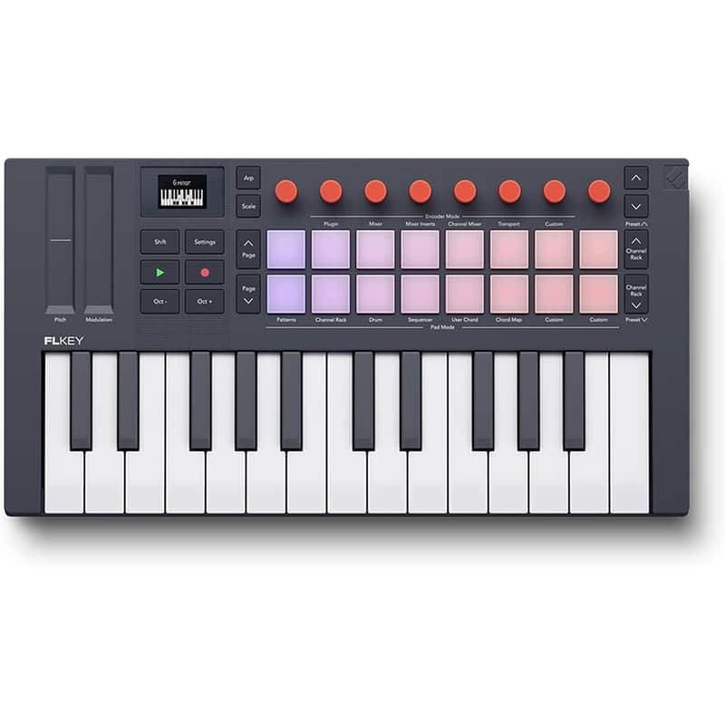 Novation FLkey 2 Mini 25 — 25-Mini-Key MIDI Controller Keyboard for FL Studio Beginners. Make Beats with USB, Pitch & Mod Strips, 16 Drum Pads, and Arpeggiator — Inc. 6 Months of FL Studio image 1