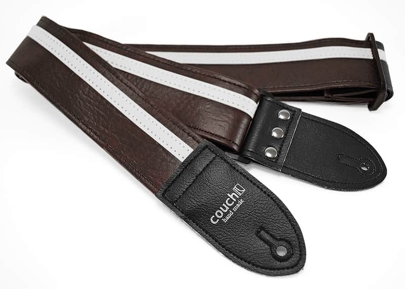 Couch Brown with White Vinyl Racer X Guitar Strap image 1
