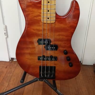 Warmoth Custom P-J Bass - Curly Maple Top - Honey Burst Gloss - Seymour Duncan - Mint image 1