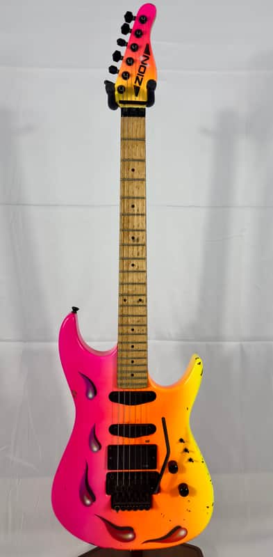 Zion Radicaster Super Strat Custom 1980’s - Pink / Red Neon Dancing Blood image 1