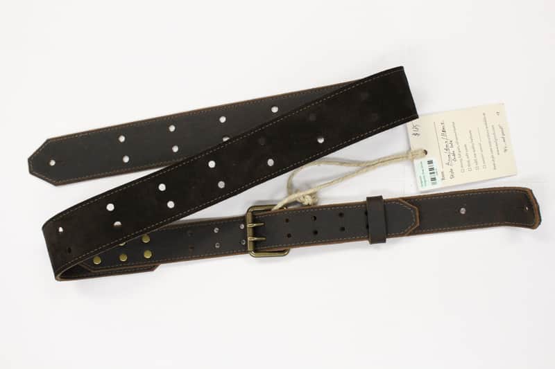 Awlgoods Handcrafted Leather Guitar Strap Double Hole Dark Brown/Brown with Light Brown Stitching image 1