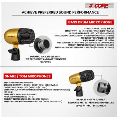 5 Core Conga Mic Snare Tom Set Professional XLR Cardioid Condenser Instrument Microphone Kit image 4