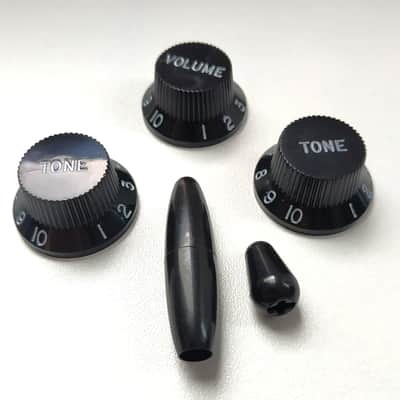 Stratocaster Black set : 3 control UFO + Tremolo + Switch Metric size Knobs image 3