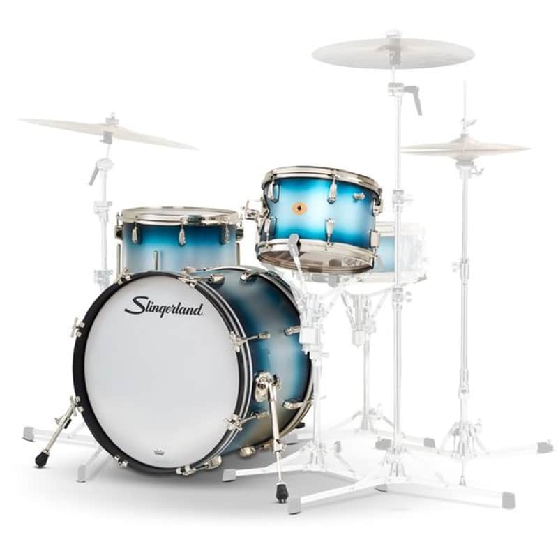 Slingerland 18" Radio King 3pc Kit BDP BLUE & SILVER LACQUER SPRAY-18"x14" 12"x8" 14"x14" image 1