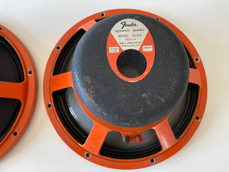 Original Fender JBL D120F Matching Pair of Speakers Orange, 1970s