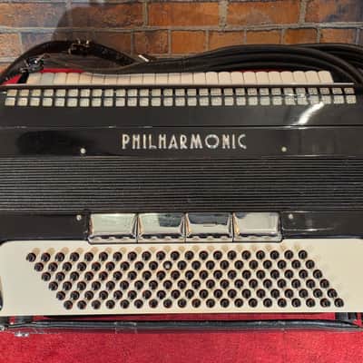 Vintage 1960s Philharmonic Piano Acoustic-Electric Accordion Black w/ OHSC & New Strap image 16