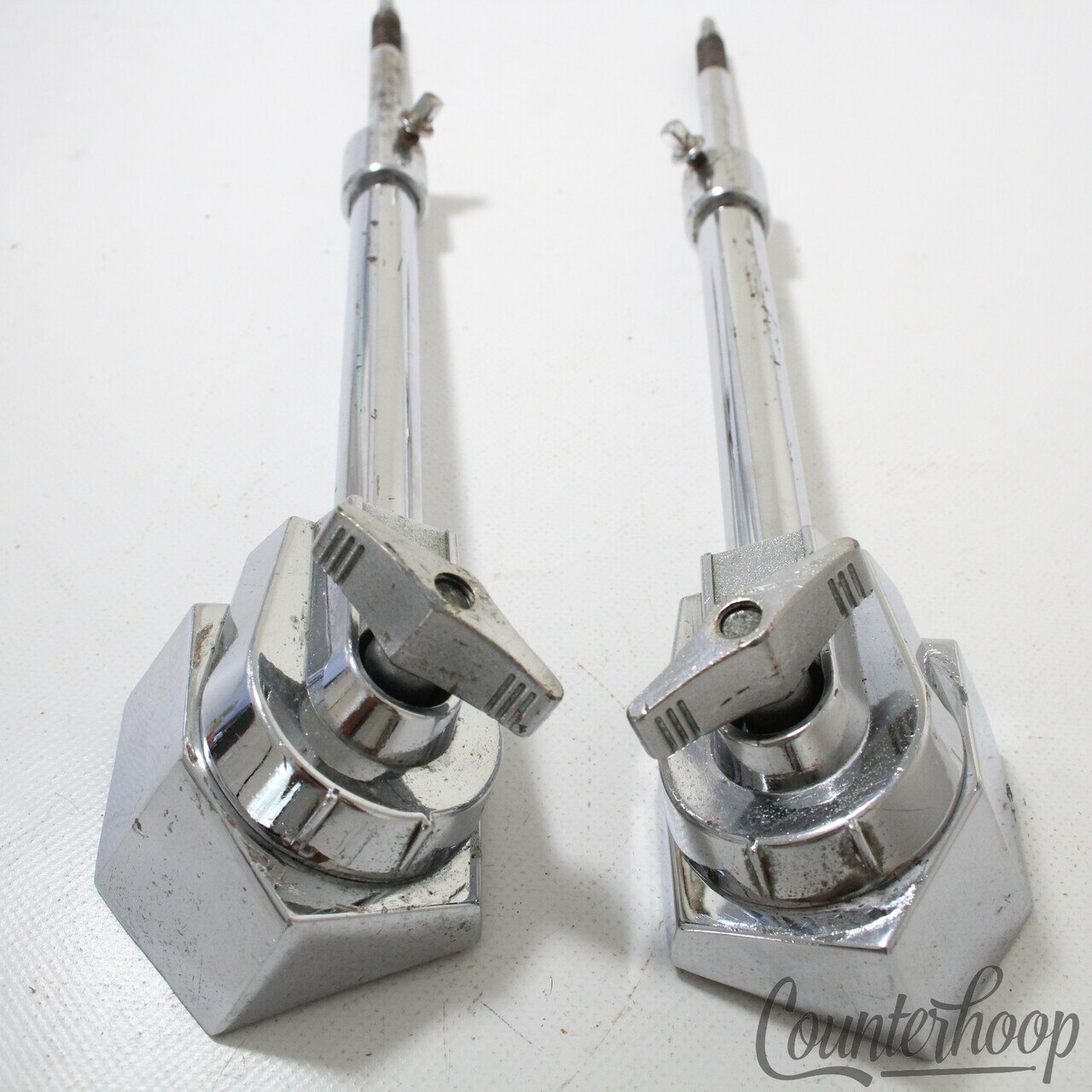 Pearl 2x Bass Drum Spurs+Mounts Heavy Duty Telescoping Legs Chrome Vintage Japan — main photograph