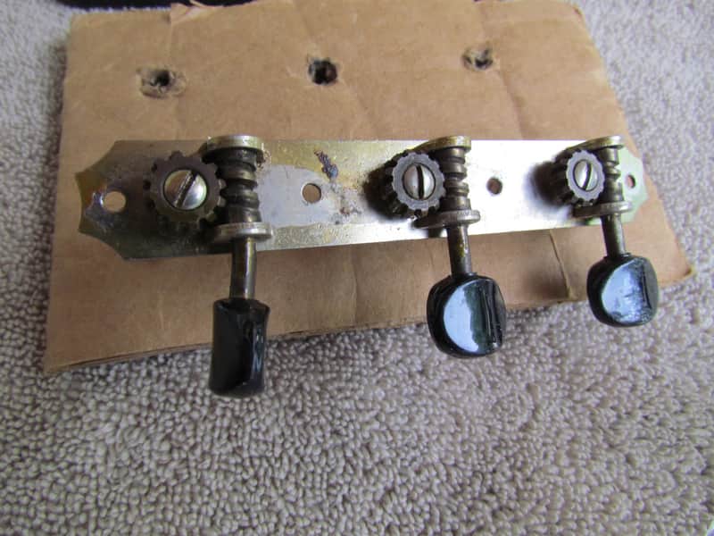 Open Back 3 On A Plate Tuners With Black Buttons Fits Gibson L-00 Unlabeled Vintage Tuners Bass Side image 1