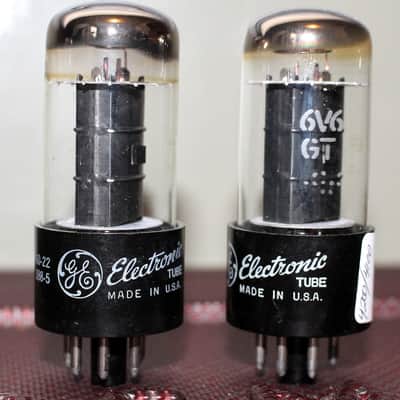 GE 6V6GT VT-107 PERFECT MATCH PAIR BLACK PLATE HALO GETTER TEST NOS+ VINTAGE 1959-60 image 1