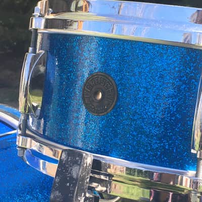 Vintage 1960s Gretsch Round Badge 2-Piece Blue Sparkle Glass Glitter Jazz Drums Virgin Bass Snare USA Jasper Shells 14/22 image 3