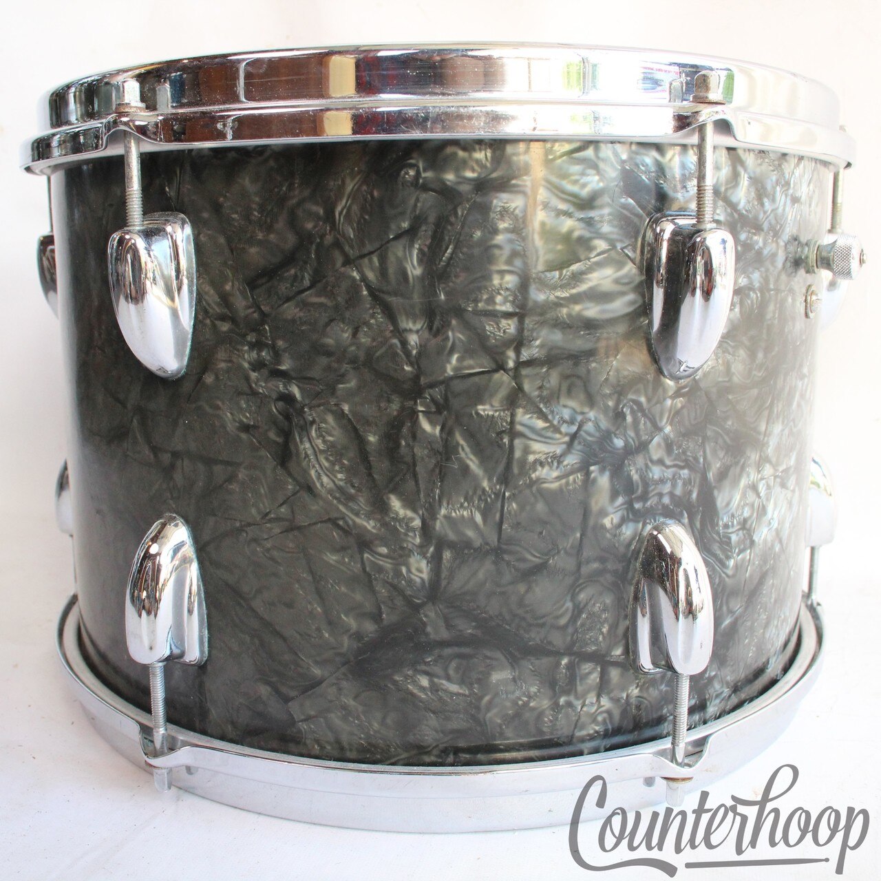 Slingerland 13x9" 60s Black Diamond Pearl Tom Drum Chrome Brass COB Rims BDP USA — main photograph
