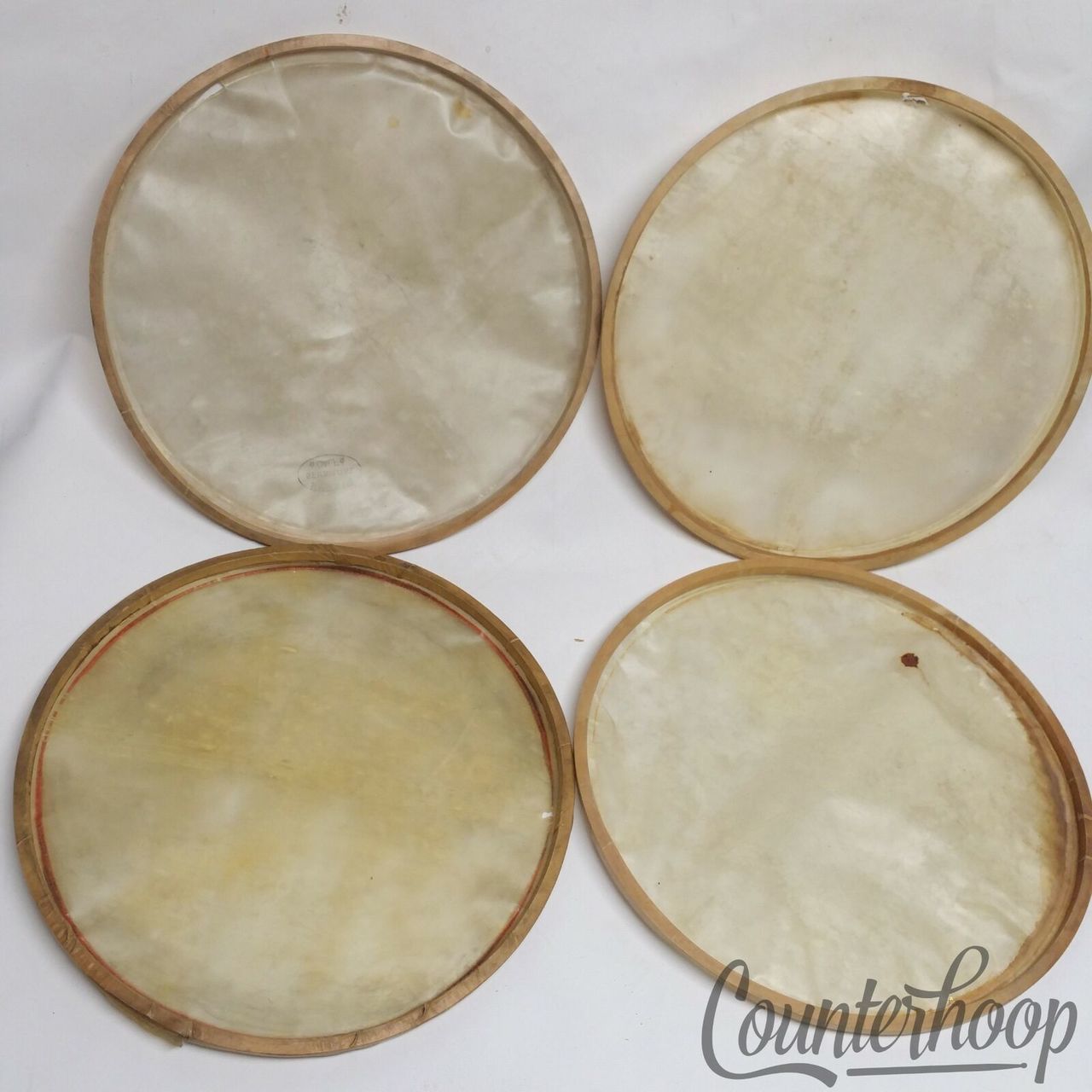 Slingerland 4x 12" Calf Skin Tom Drum Heads Maple Flesh Hoops Parts Vintage 40s — main photograph