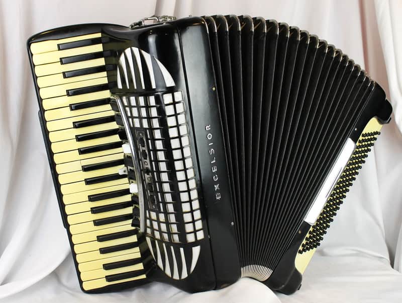 8256 - Black Excelsior Symphony Made in USA Piano Accordion LMMH 41 120 image 1