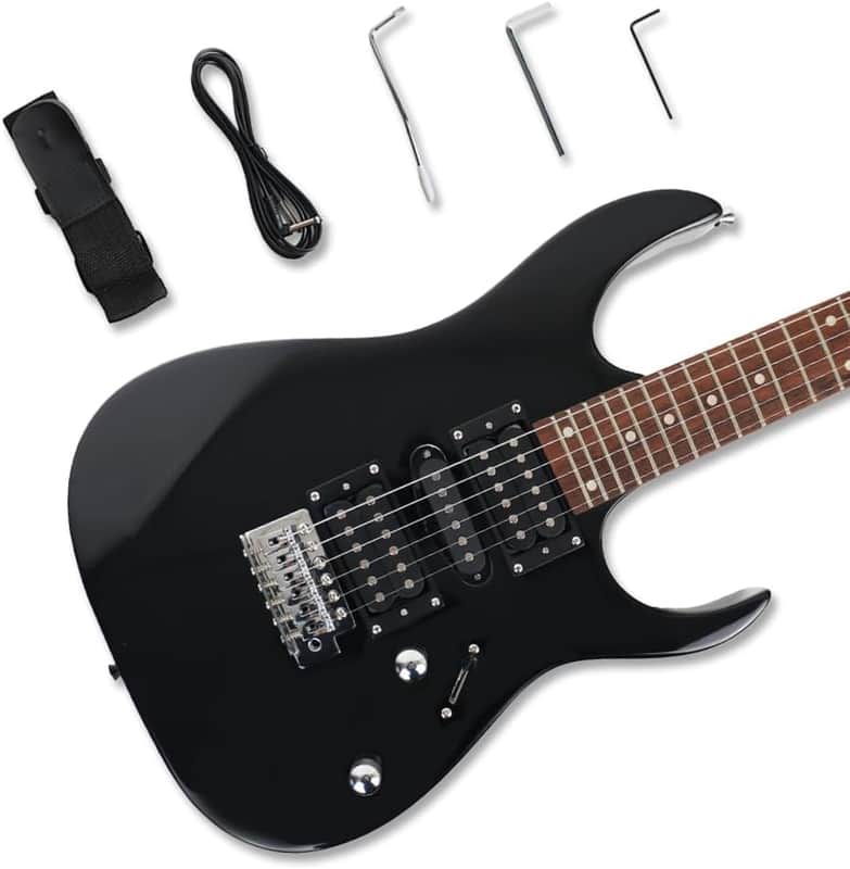 Electric guitar full size single tremolo HSH pickups maple neck body 25.5inch scale length black for starter beginner party show image 1