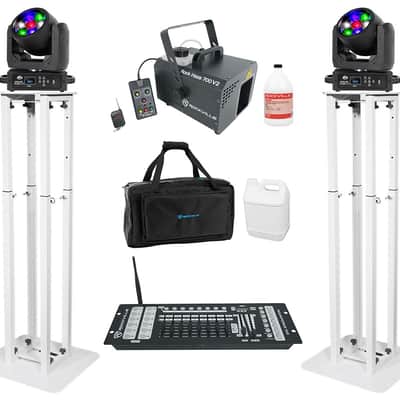 (4) American DJ Focus Flex L7 Wireless DMX Moving Head Lights+Control+Hazer+Bag image 1