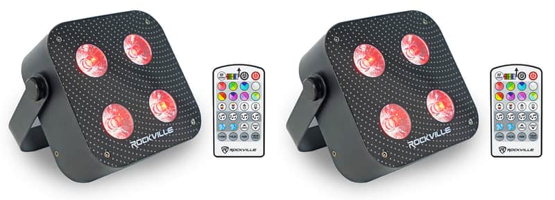 (2) Rockville MINI RF4 V2 Black DJ/Party Wash Lights+RF Remote+APP+Wireless DMX image 1