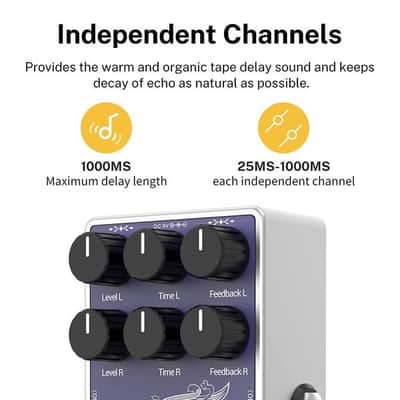 Tape Delay Guitar Effect Pedal, White Tape Stereo Tape Delay Transparent Boost True Bypass image 3