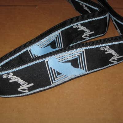 new with tags genuine Fender 2" Monogrammed Guitar Strap Black, Light Gray, and Light Blue - Fender part number: 099-0681-502, Fully adjustable length (39"-72") Woven Fender logo and guitar headstock design, polyester backing, black leather ends image 21