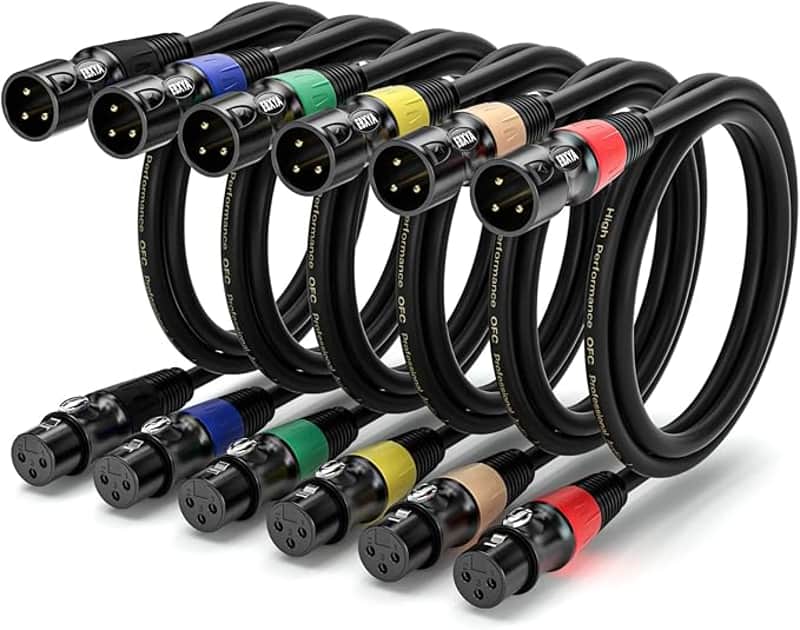 XLR Cables 3ft 6 Pack - Standard XLR Male to Female Microphone Cable with 3-Pin Balanced Shielded XLR Speaker Cable image 1