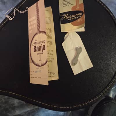 Vintage RARE 1965 Harmony 5 String Banjo Soft Shell Case Hang Tags Head Lug Tool Included image 10