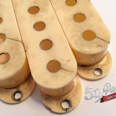 Set of 3 Hand Aged Fender pickup covers Ivory/Cream, relic, aged, Stratocaster, 59 Parts image 2
