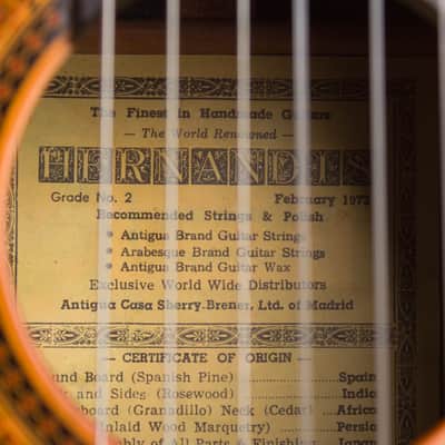 Hernandis  Grade #2 Classical Guitar (1973), ser. #0805, black tolex hard shell case. image 12