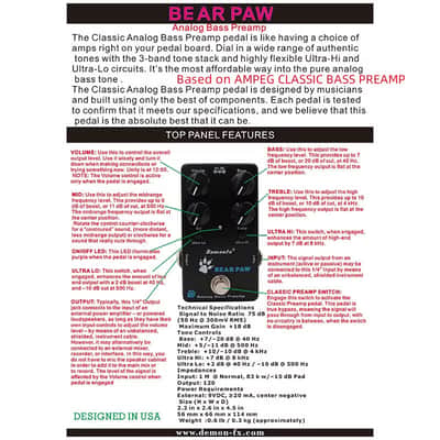 Demonfx BEAR PAW Analog Bass Preamp Bass Effect Pedal With True Bypass image 7