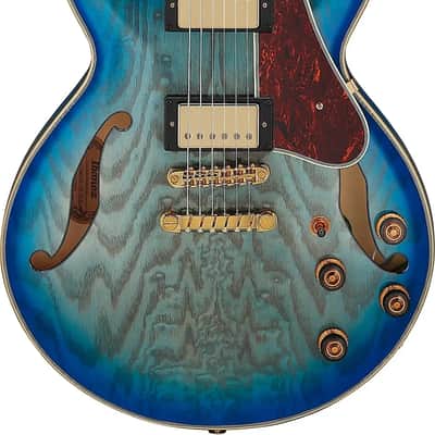 Ibanez AM93QA Artcore Expressionist Semi-Hollow Electric Guitar, Ebony Fingerboard, Jet Blue Burst image 2