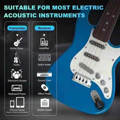A13 Wireless Guitar System 2.4GHz Transmitter Receiver for Electric/Acoustic Bass Guitar, Rechargeable Li-Battery, Plug & Play Wireless Guitar Cable for Guitar, Bass, Violin - Black (1TX + 1RX) image 4