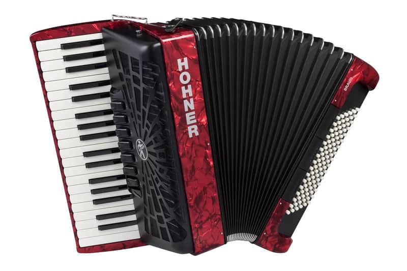 Hohner Bravo III 96 Bass Piano Accordion, 37 Keys (Red) Incl Gig bag & Straps image 1
