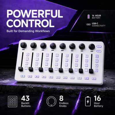 M-VAVE SMC-Mixer Wireless MIDI Mixer Controller, Portable Bluetooth MIDI Controller with 43 Backlit Buttons, 8 Faders & 8 Knobs, USB MIDI Fader Controller (SMC-Mixer White) image 6