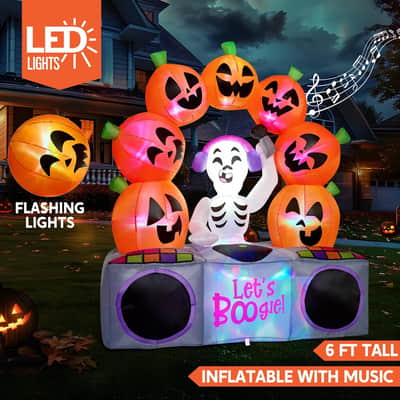 6FT Halloween DJ Skeleton Inflatable w/ Boombox, Lights & Music | Let’s Boogie image 2