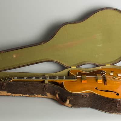 Epiphone Zephyr Deluxe Regent Arch Top Hollow Body Electric Guitar (1950), ser. #85369, original brown hard shell case. image 10