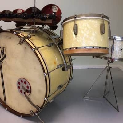 Ludwig & Ludwig Drum Set circa 1940 White Marine Pearl w/ Zildjian Zilco Cymbals image 7