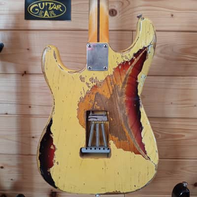 Buttarini Guitars S-50s Heavy Relic - Vintage White over 3T Sunburst image 17
