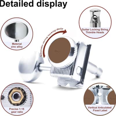 6 Inline Guitar Tuning Keys Vintage Electric Guitar Lock String Tuners Locking Tuning Pegs Machine Heads Replacement for ST TL Style Electric, Folk or Acoustic Guitars(Chrome) image 2