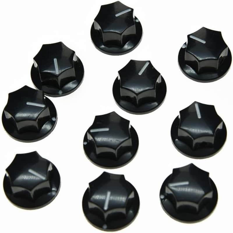 10pcs Black Mini MXR Style Skirted Amp Knobs | Brass Insert Control Knob Set with Set Screw for Guitar Amps, Effect Pedals, Jazz Bass & Audio Equipment (Fits 1/4" Shaft) image 1