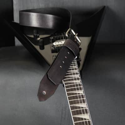 Personalized Handmade Leather Guitar Strap. Buckle. 47”to 54”..2” wide  Antique BLACK image 6