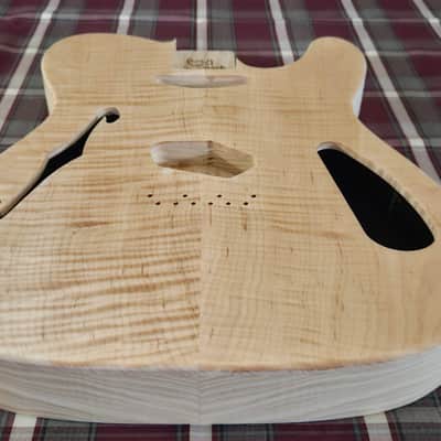 Woodtech Routing - Swamp Ash/Flame Maple Telecaster Thinline Body - Unfinished image 5