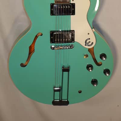 Epiphone Riviera Turquoise Finish Frequensator Tailpiece Semi-Hollow Body Electric Guitar with TKL hard case 1997 Made in Korea Peerless Factory image 5