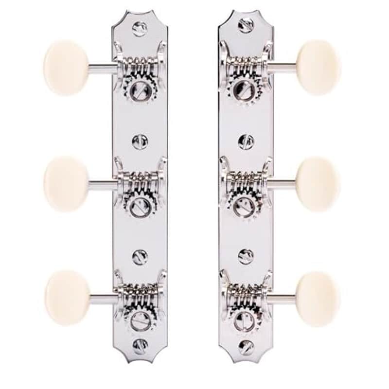 Golden Age Restoration Tuners for Solid Peghead Guitar with Scallop-end, Bright nickel, cream knobs image 1