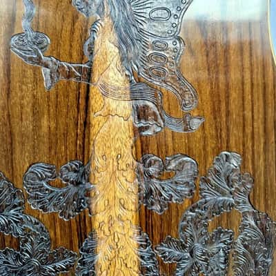 Blueberry Dreadnought Zodiac Aquarius Motif - Hand Made and Hand Carved Steel String Guitar image 12