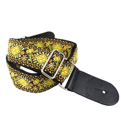 Walker & Williams H-03-MET Vintage Series Yellow & Orange Mandala Woven Guitar Strap with Chrome Har image 4