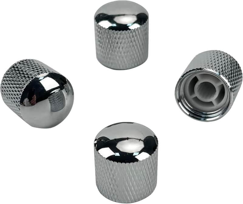 4Pcs Steel Bass Guitar Knobs 15/64"(6.1mm) Hole Dome Metal Guitar Volume Knobs for Fender Strat ST Telecaster Tele Jazz Les Paul Replacement Parts (Chrome) image 1
