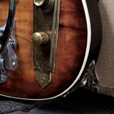 Postal Midnight Special Flamed Maple Tiger-burst-Duncan Pearly Gates pickups Bigsby Carved Scroll Headstock image 9